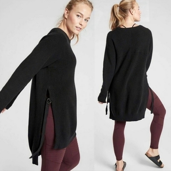 Athleta West End Tunic Sweater Knit High Low Black Over Sized Xsmall Small - Picture 1 of 14